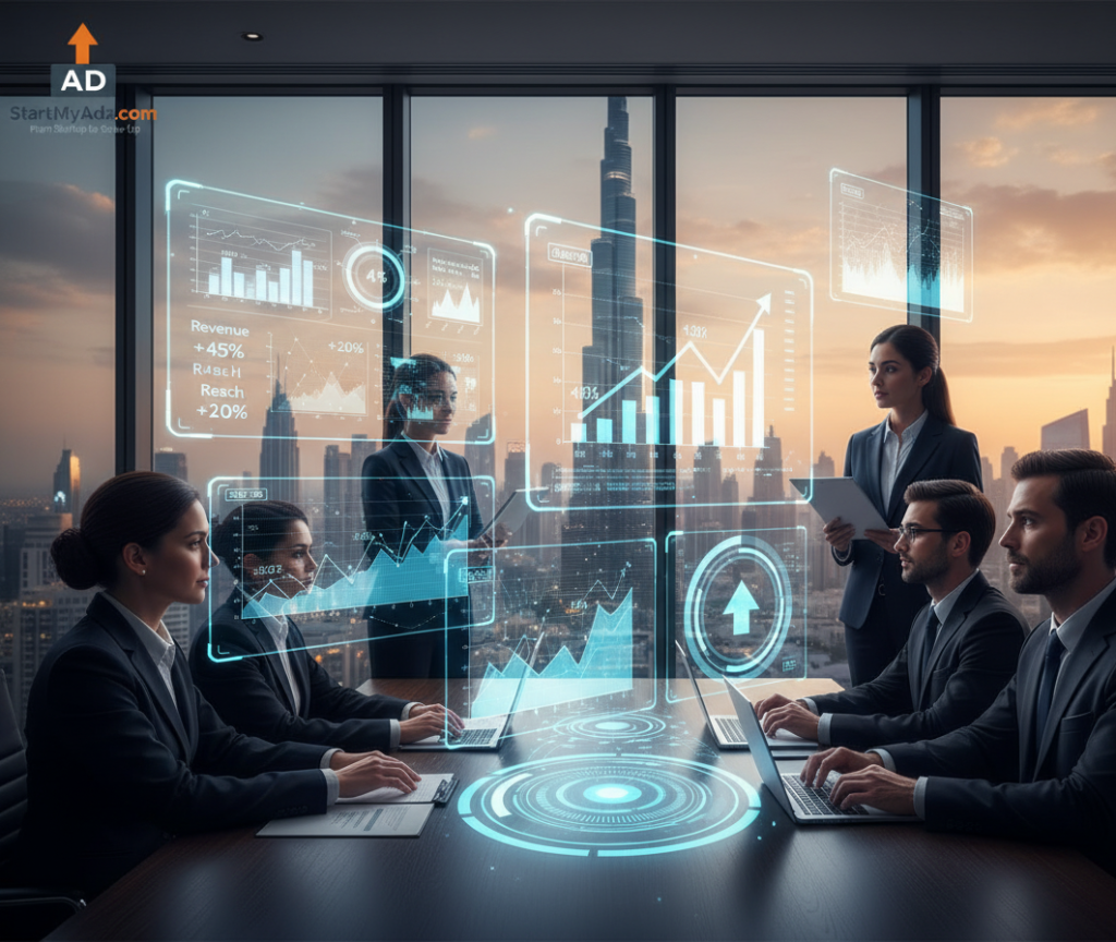 Business growth charts and digital analytics dashboards symbolizing success achieved by top 10 full-service digital marketing agencies in Dubai