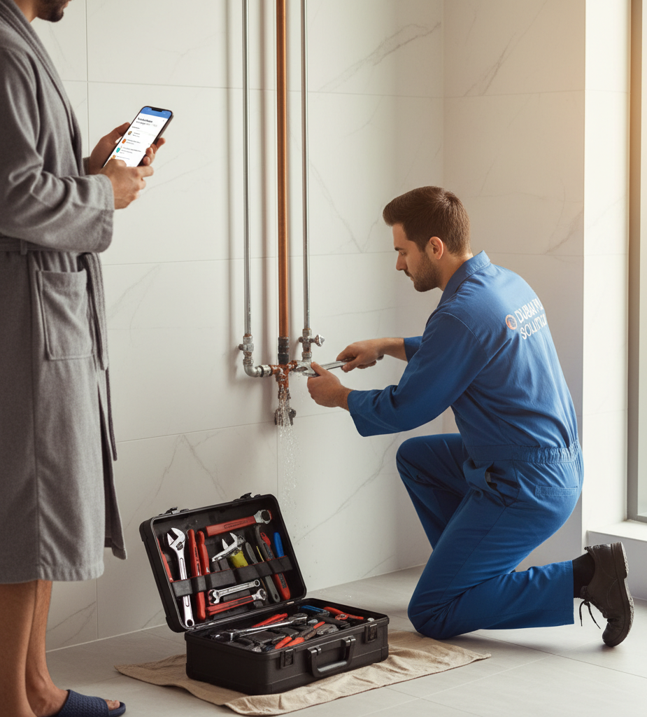 Emergency plumber from a plumbing company in Dubai providing fast and reliable plumbing services to a residential home