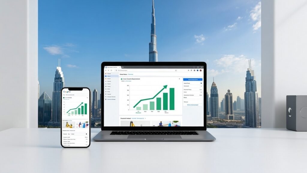 Google Ads lead generation strategy used by Cleaning Companies in Dubai to attract daily cleaning service inquiries.